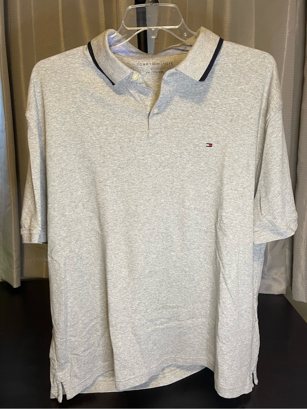 Tommy Hilfiger Men's Light Gray Polo with Navy Trim XXL